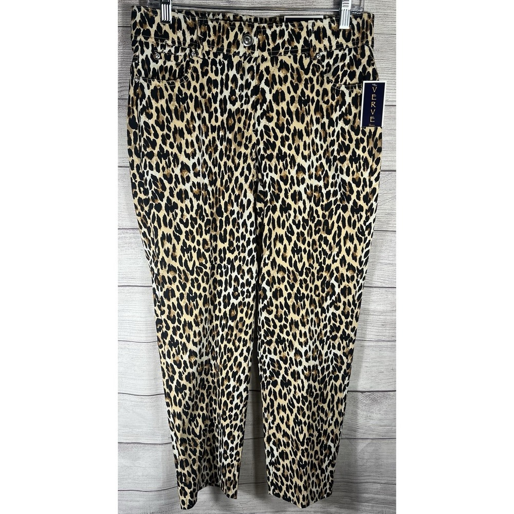 NWT Verve Blues Leopard Print Ankle Pants Size 10 Stretch Comfort Waist